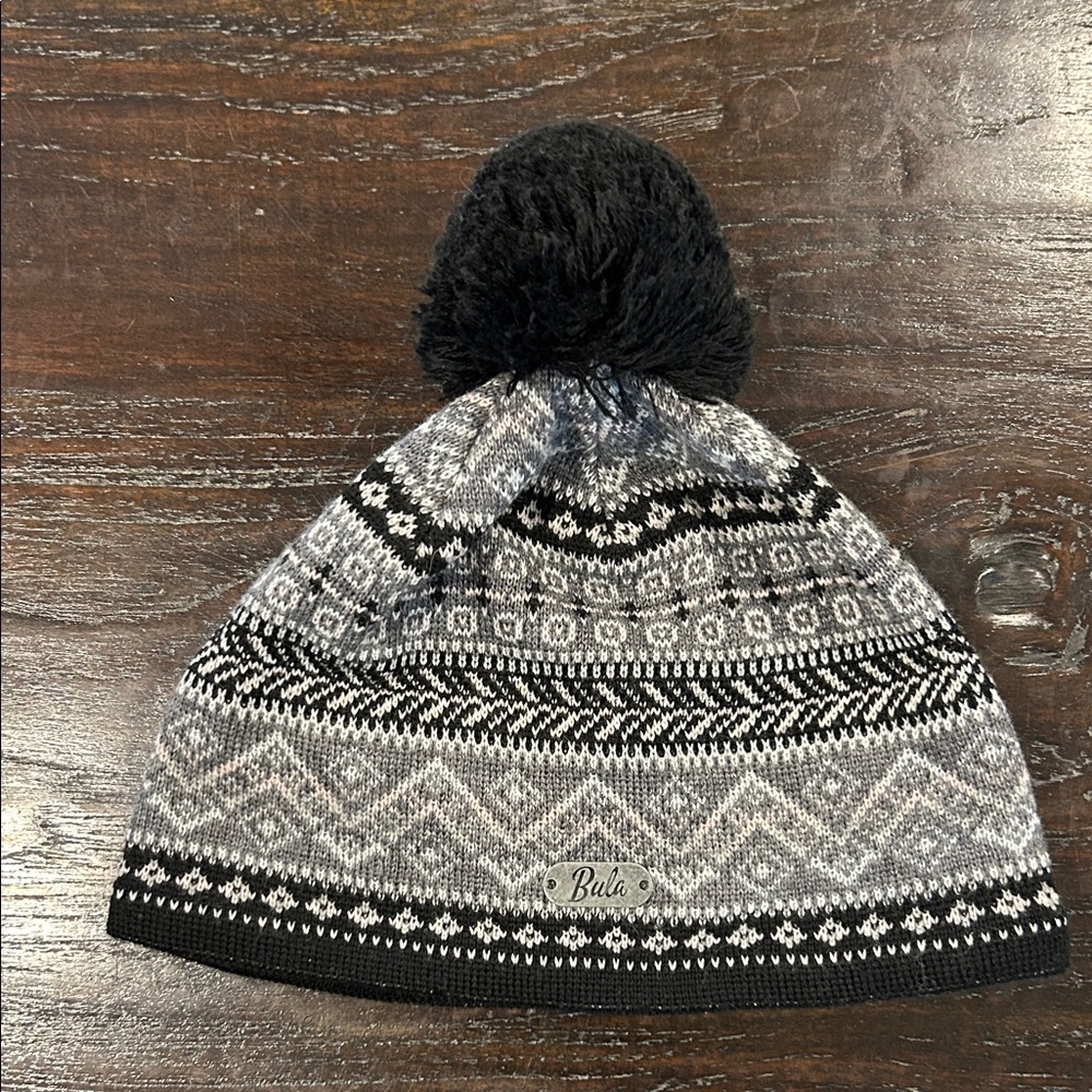 Bula Black and Gray Pom-Pom Ski Hat